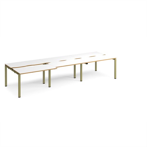 Adapt sliding top triple back to back desks 3600mm x 1200mm - green frame, white top, oak edge