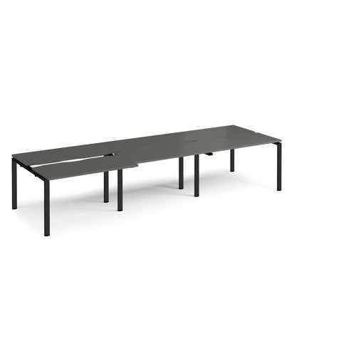 Adapt sliding top triple back to back desks 3600mm x 1200mm - black frame, storm grey top
