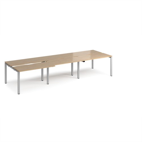 Adapt sliding top triple back to back desks 3600mm x 1200mm - silver frame, kendal oak top