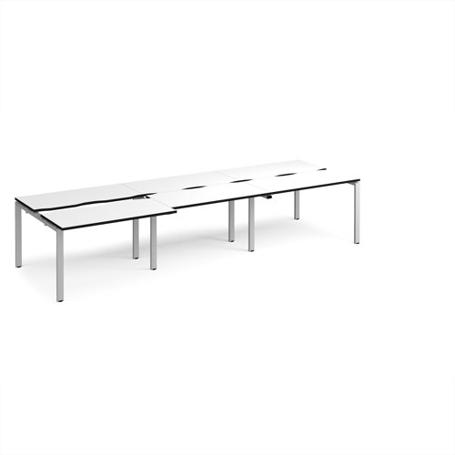Adapt sliding top triple back to back desks 3600mm x 1200mm - silver frame, white top, black edge