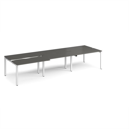 Adapt sliding top triple back to back desks 3600mm x 1200mm - white frame, storm grey top