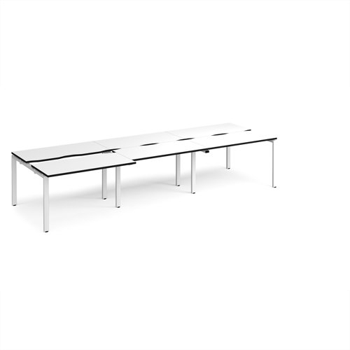 Adapt sliding top triple back to back desks 3600mm x 1200mm - white frame, white top, black edge