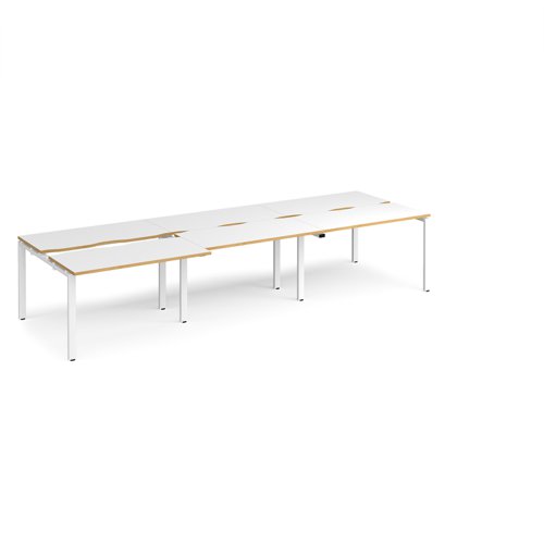 Adapt sliding top triple back to back desks 3600mm x 1200mm - white frame, white top with oak edging