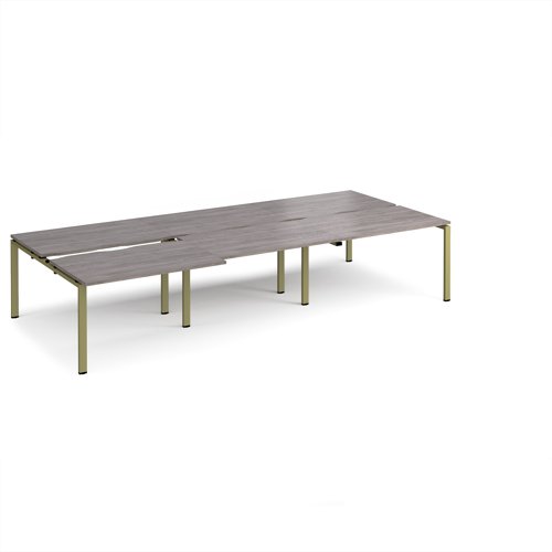 Adapt sliding top triple back to back desks 3600mm x 1600mm - green frame, grey oak top