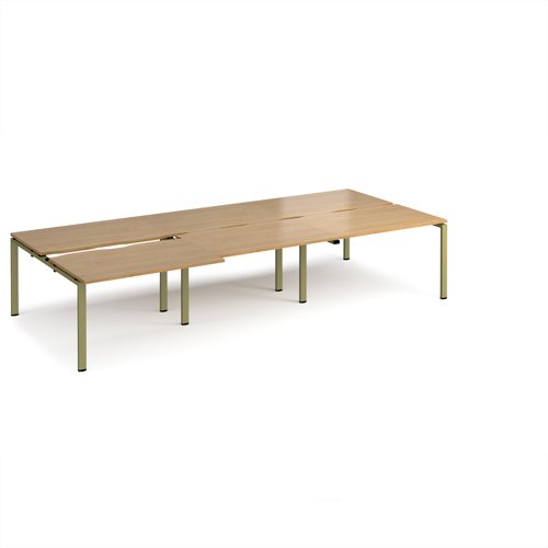 Adapt sliding top triple back to back desks 3600mm x 1600mm - green frame, oak top