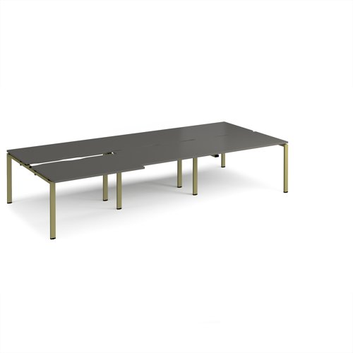 Adapt sliding top triple back to back desks 3600mm x 1600mm - green frame, storm grey top