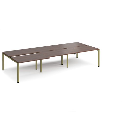 Adapt sliding top triple back to back desks 3600mm x 1600mm - green frame, walnut top