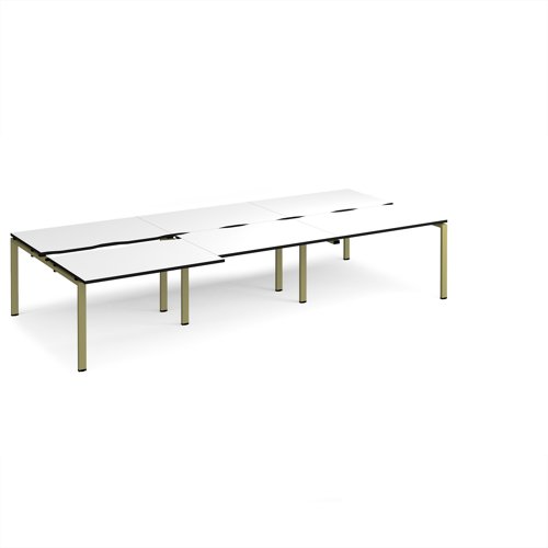 Adapt sliding top triple back to back desks 3600mm x 1600mm - green frame, white top, black edge