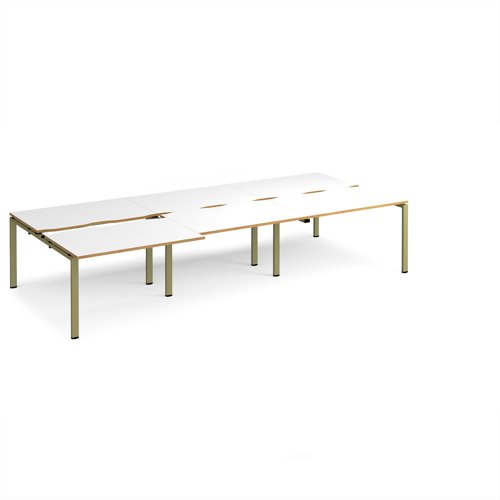 Adapt sliding top triple back to back desks 3600mm x 1600mm - green frame, white top, oak edge