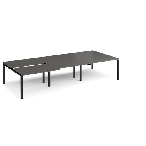 Adapt sliding top triple back to back desks 3600mm x 1600mm - black frame, storm grey top