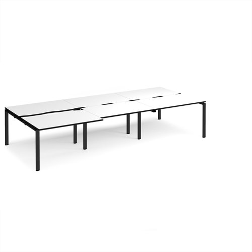 Adapt sliding top triple back to back desks 3600mm x 1600mm - black frame, white top, black edge