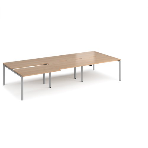 Bench Desk 6 Person Rectangular Desks 3600mm With Sliding Tops Beech Tops With Silver Frames 1600mm Depth Adapt