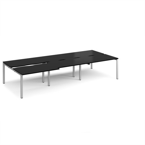 Adapt sliding top triple back to back desks 3600mm x 1600mm - silver frame, black top