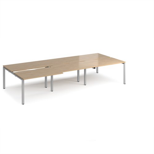 Adapt sliding top triple back to back desks 3600mm x 1600mm - silver frame, kendal oak top