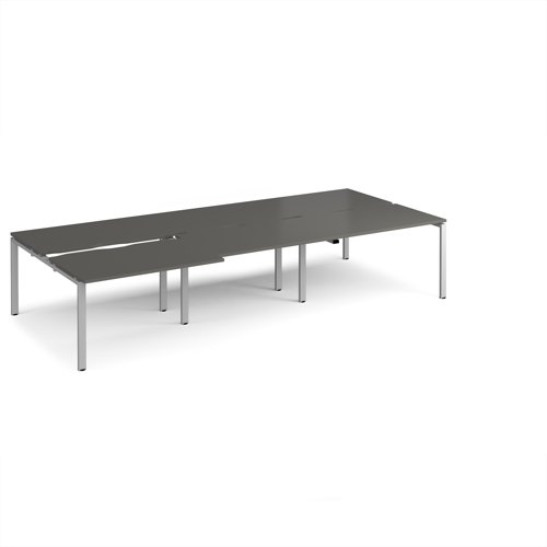Adapt sliding top triple back to back desks 3600mm x 1600mm - silver frame, storm grey top
