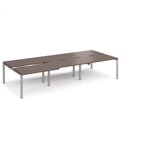 Bench Desk 6 Person Rectangular Desks 3600mm With Sliding Tops Walnut Tops With Silver Frames 1600mm Depth Adapt