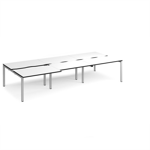 Adapt sliding top triple back to back desks 3600mm x 1600mm - silver frame, white top, black edge