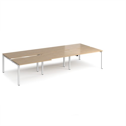 Adapt sliding top triple back to back desks 3600mm x 1600mm - white frame, kendal oak top