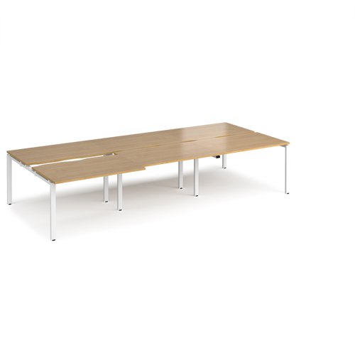 Adapt sliding top triple back to back desks 3600mm x 1600mm - white frame, oak top