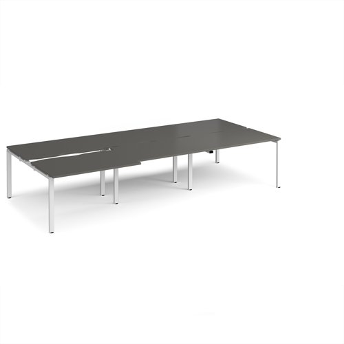 Adapt sliding top triple back to back desks 3600mm x 1600mm - white frame, storm grey top
