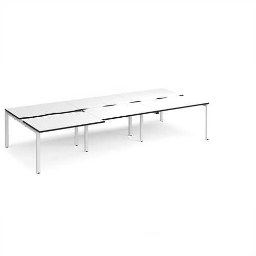 Adapt sliding top triple back to back desks 3600mm x 1600mm - white frame, white top, black edge