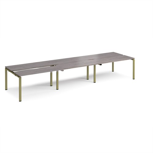 Adapt sliding top triple back to back desks 4200mm x 1200mm - green frame, grey oak top