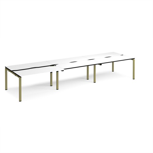 Adapt sliding top triple back to back desks 4200mm x 1200mm - green frame, white top, black edge