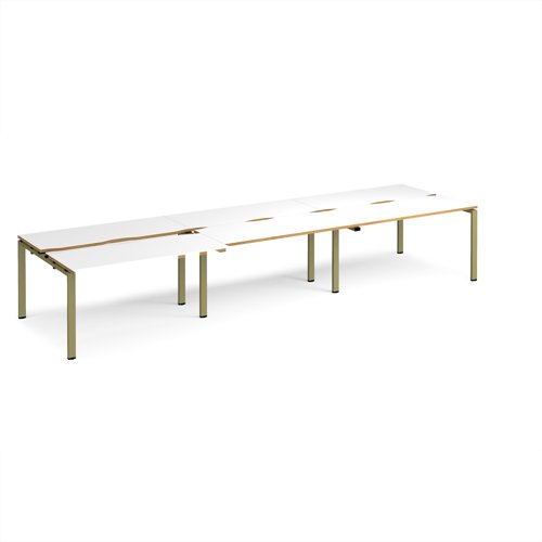 Adapt sliding top triple back to back desks 4200mm x 1200mm - green frame, white top, oak edge