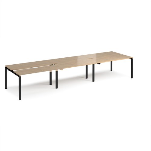 Adapt sliding top triple back to back desks 4200mm x 1200mm - black frame, kendal oak top