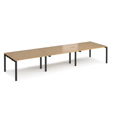 Adapt sliding top triple back to back desks 4200mm x 1200mm - black frame, oak top