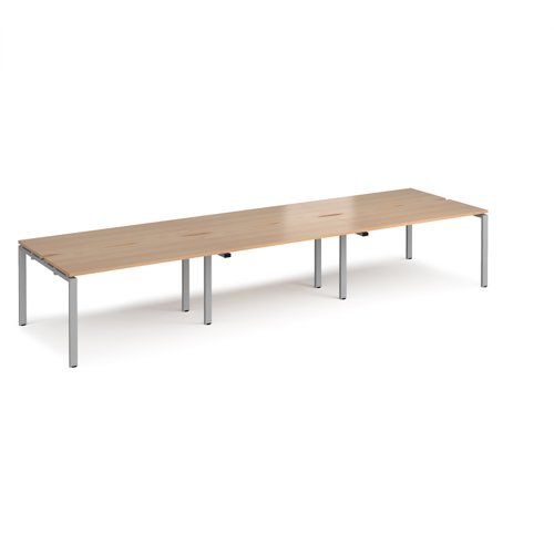 Adapt sliding top triple back to back desks 4200mm x 1200mm - silver frame, beech top