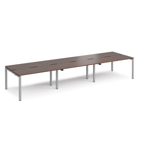 Adapt sliding top triple back to back desks 4200mm x 1200mm - silver frame, walnut top