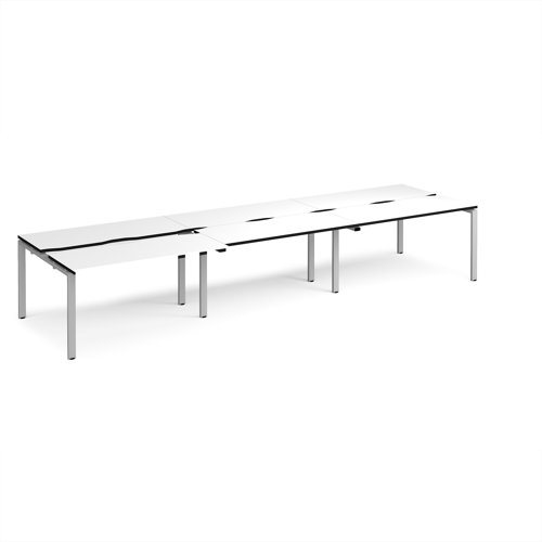 Adapt sliding top triple back to back desks 4200mm x 1200mm - silver frame, white top, black edge