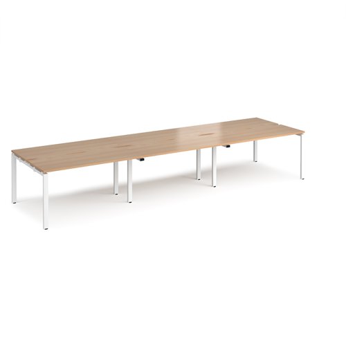 Adapt sliding top triple back to back desks 4200mm x 1200mm - white frame, beech top