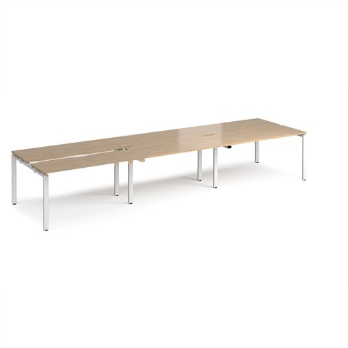 Adapt sliding top triple back to back desks 4200mm x 1200mm - white frame, kendal oak top