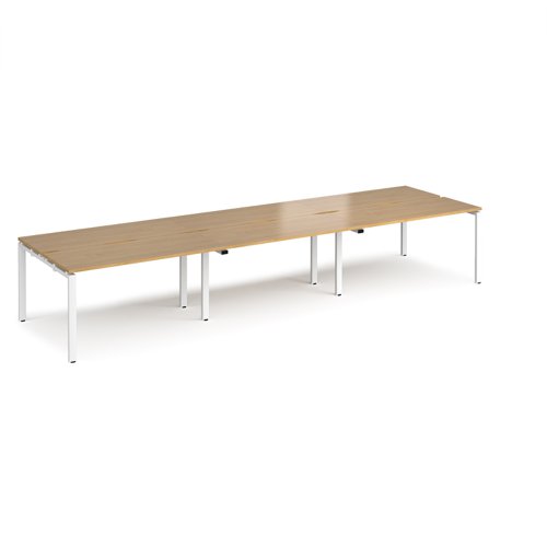 Adapt sliding top triple back to back desks 4200mm x 1200mm - white frame, oak top