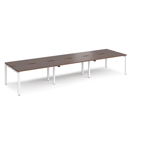 Adapt sliding top triple back to back desks 4200mm x 1200mm - white frame, walnut top