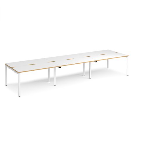 Adapt sliding top triple back to back desks 4200mm x 1200mm - white frame, white top with oak edging