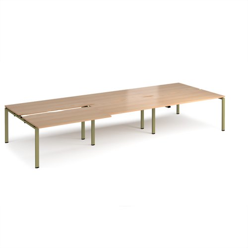 Adapt sliding top triple back to back desks 4200mm x 1600mm - green frame, beech top