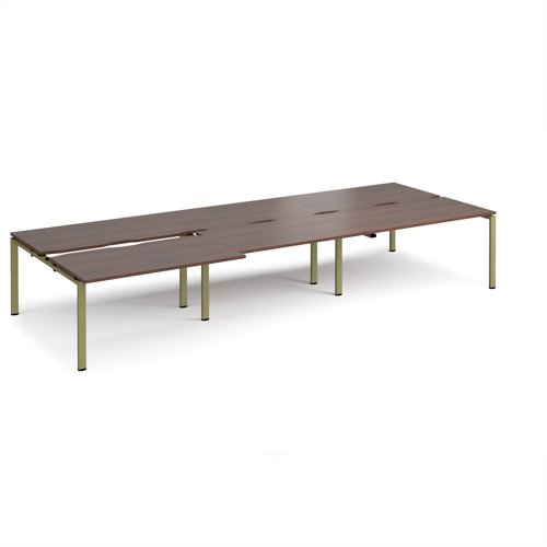 Adapt sliding top triple back to back desks 4200mm x 1600mm - green frame, walnut top