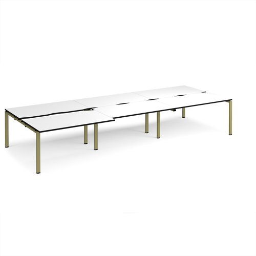 Adapt sliding top triple back to back desks 4200mm x 1600mm - green frame, white top, black edge
