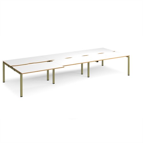 Adapt sliding top triple back to back desks 4200mm x 1600mm - green frame, white top, oak edge