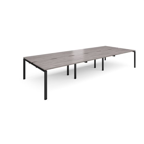 Adapt sliding top triple back to back desks 4200mm x 1600mm - black frame, grey oak top