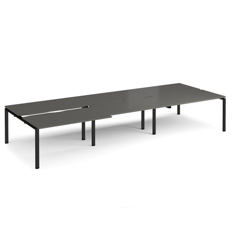 Adapt sliding top triple back to back desks 4200mm x 1600mm - black frame, storm grey top