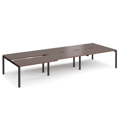 Adapt sliding top triple back to back desks 4200mm x 1600mm - black frame, walnut top