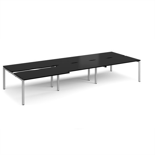 Adapt sliding top triple back to back desks 4200mm x 1600mm - silver frame, black top