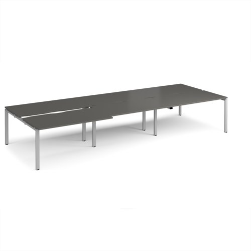 Adapt sliding top triple back to back desks 4200mm x 1600mm - silver frame, storm grey top