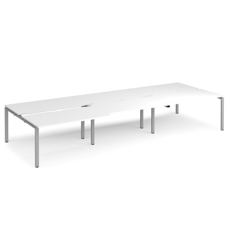 Adapt sliding top triple back to back desks 4200mm x 1600mm - silver frame, white top