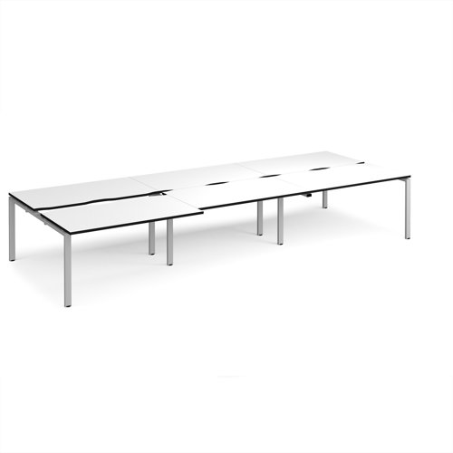 Adapt sliding top triple back to back desks 4200mm x 1600mm - silver frame, white top, black edge