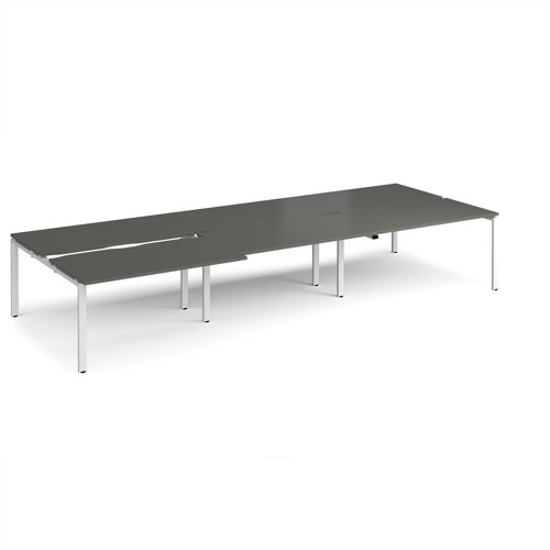 Adapt sliding top triple back to back desks 4200mm x 1600mm - white frame, storm grey top